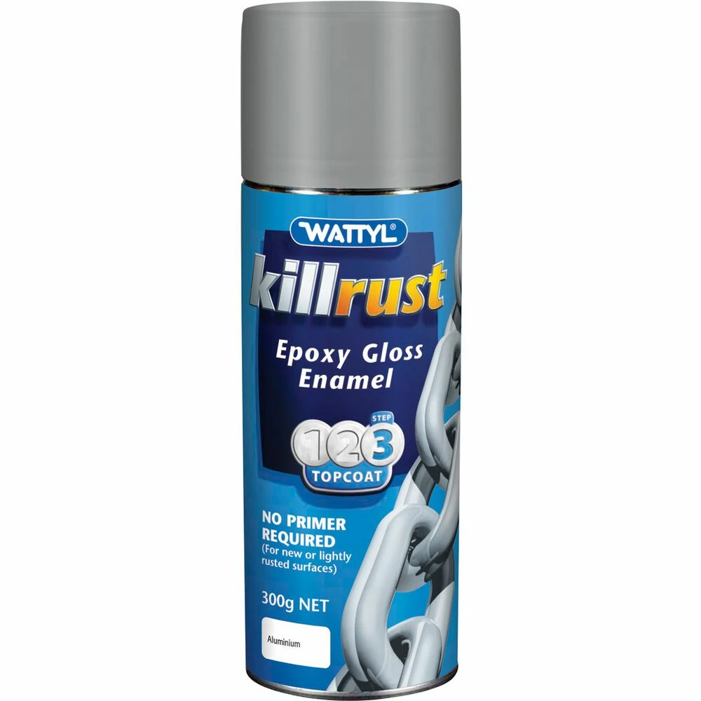 Wattyl Killrust Epoxy Gloss Enamal Aerosol Paint, Aluminium - 300g 3 Wattyl Killrust Epoxy Gloss Enamal Aerosol Paint, Aluminium - 300g