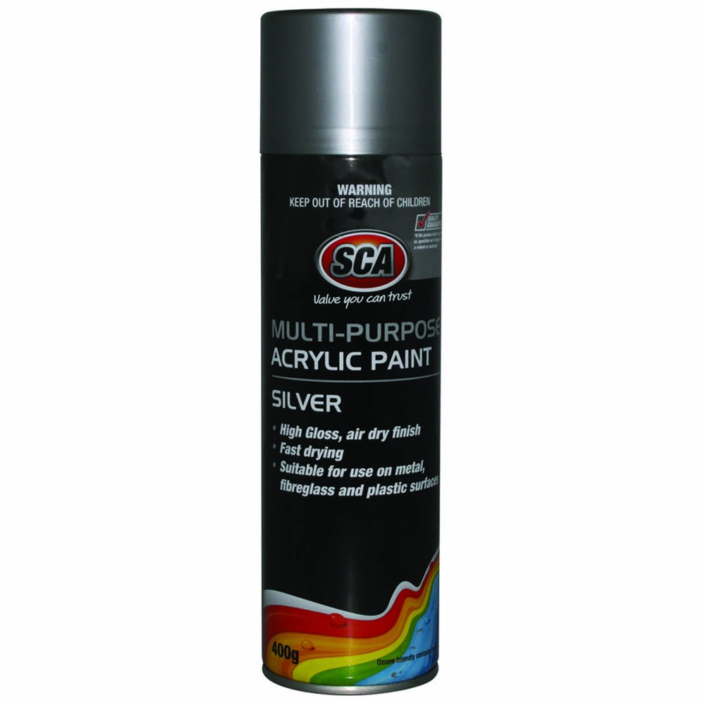 SCA Acrylic Aerosol Paint, Silver - 400g 3 SCA Acrylic Aerosol Paint, Silver - 400g